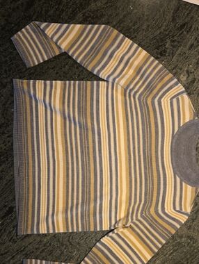 Kim Rogers Striped Crewneck Sweater in Tan, Gray, Cream